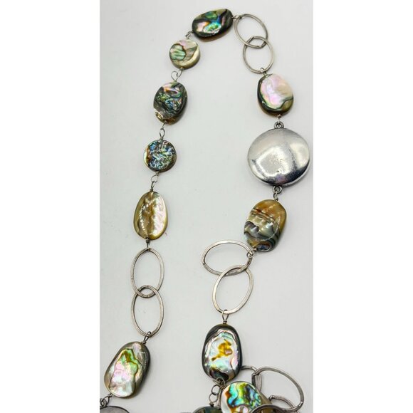 Sterling Silver & Abalone Shell Necklace 925 - Picture 2 of 6